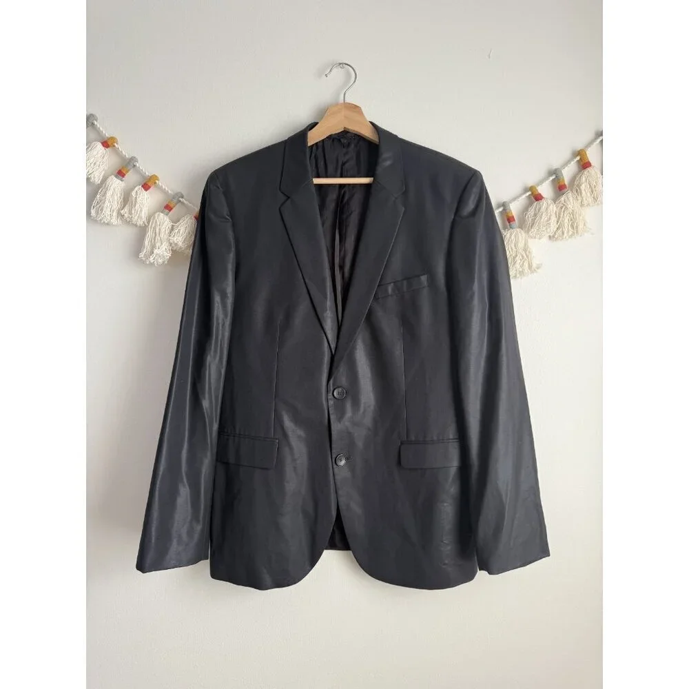 Hugo Boss Satin Virgin Wool Single Breasted Structured Blazer Black Formal 44R